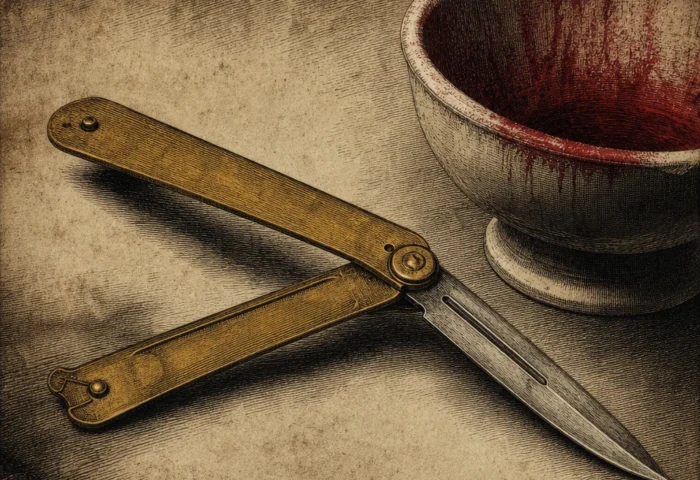 An antique barber-surgeon bloodletting lancet on parchment