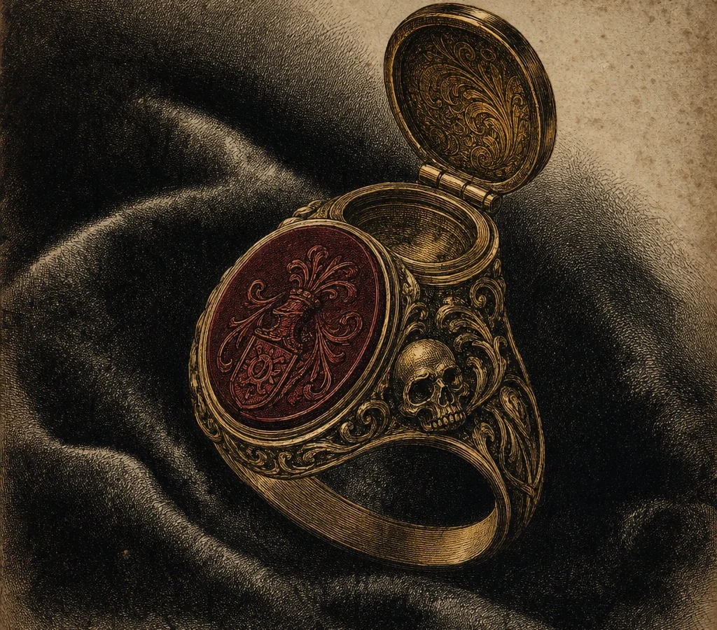 An ornate antique gold poison ring with a hidden compartment