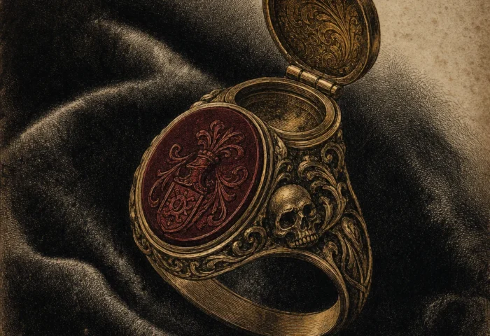 An ornate antique gold poison ring with a hidden compartment